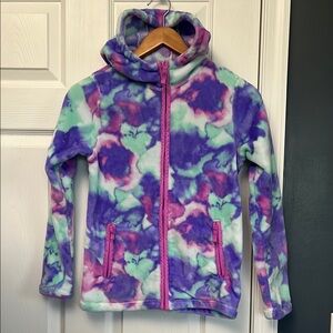 Girls Lands' End Purple and Green Super Soft Fleece Hoodie Size L 14